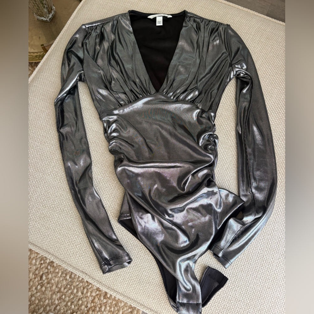 Shimmery Metallic Long Sleeve Bodysuit